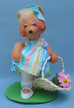 Annalee 10" Easter Parade Girl Bear with Basket and Flowers - Mint - 094096