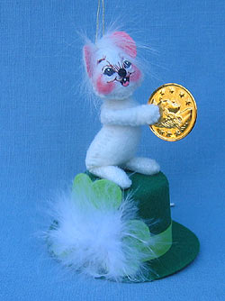 Annalee 3" Lucky Irish Mouse Ornament Holding Coin - Mint - 170402