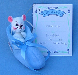 Annalee 3" Blue Baby Bootie Boy Mouse Ornament - Mint - 198303ox
