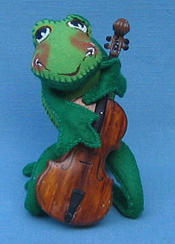 Annalee 10" Frog with Wooden Cello Bass Fiddle - Mint - 240487c