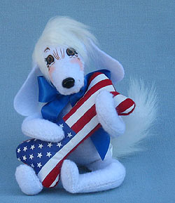Annalee 6" Liberty Puppy Dog Holding Patriotic Dog Bone 2015 - Mint - 250215