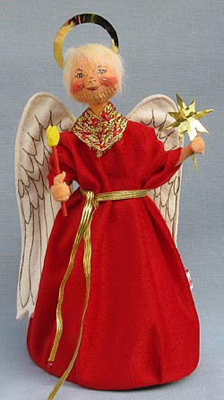 Annalee 10" Tree Top Angel in Red Gown Holding Candle - Excellent - 727495a