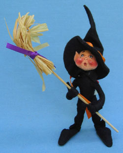 Annalee 5" Halloween Black Witch Elf with Broom - Mint - 300097