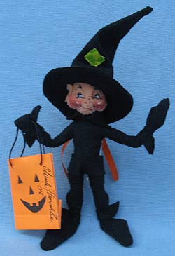 Annalee 5" Black Halloween Witch Elf with Bag - Signed - Mint - 300098sox