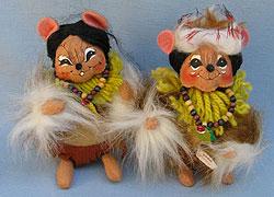 Annalee 6" Indian Boy and Girl  Mouse with Bead Necklaces - Near Mint - 3090-3085-04
