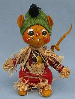 Annalee 10" Scarecrow Mouse with Green Hat & Crow - Near Mint - 310304oxt