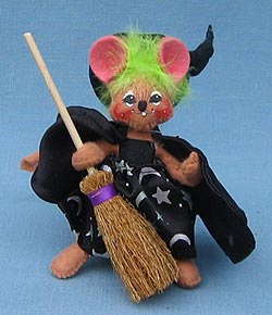 Annalee 4" Witch Mouse with Yellowish Green Hair - Mint - 322606