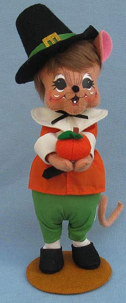 Annalee 11" Pilgrim Boy Mouse Holding Pumpkin 2014 - Mint - 350914