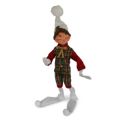 Annalee 14" Plaid Tidings Elf - White - 2018 - Mint - 511218