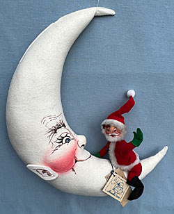 Annalee 7" Santa on White Felt Moon Mobile - Excellent - 520096a