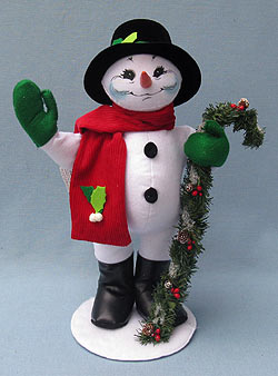 Annalee 15" Classic Snowman Holding Candy Cane Garland - Mint - 550509