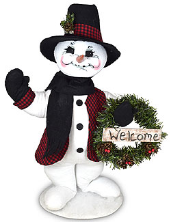 Annalee 15" Winter Woods Snowman with Welcome Wreath 2021 - Mint - 560221