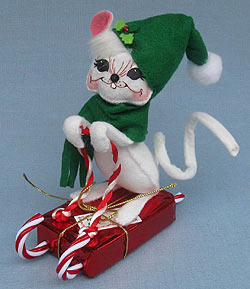 Annalee 6" Candy Cane Sledding Mouse - Near Mint - 601508oxt