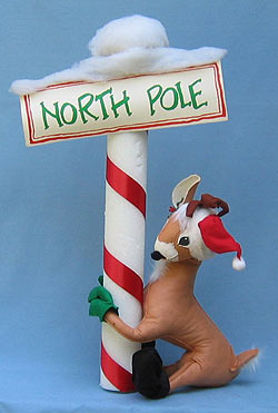 Annalee 18" Reindeer with 28" North Pole - Excellent - 660292a