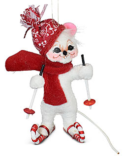 Annalee 3" Poinsettia Ski Mouse Ornament 2023 - Mint - 711123