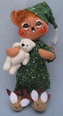 Annalee 10" Nightshirt Mouse with Teddy Bear & Reindeer Slippers 2004 - Near Mint - 777104a
