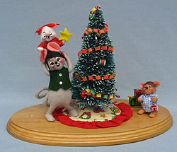 Annalee 5" Trimming The Tree Family Mice Vignette - Near Mint - 778002a