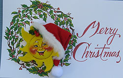 Annalee 3" Sun with Santa Hat Ornament / Pin / Christmas Card - Mint - 787694cc