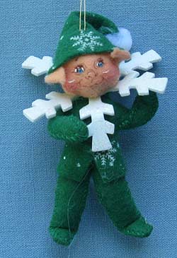 Annalee 3" Green Snowflake Elf Ornament - Mint - Prototype - 7893