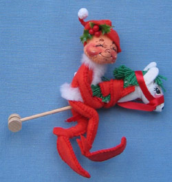 Annalee 5" Red Elf with Stick Horse Ornament - Mint / Near Mint - 795586xx