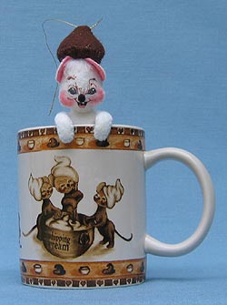 Annalee 3" White Mouse Ornament & Mug - Mint - 933402