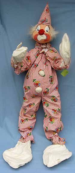 Annalee 42" Clown Crying in Red and White Ticking - Excellent  - A343-77redcrya