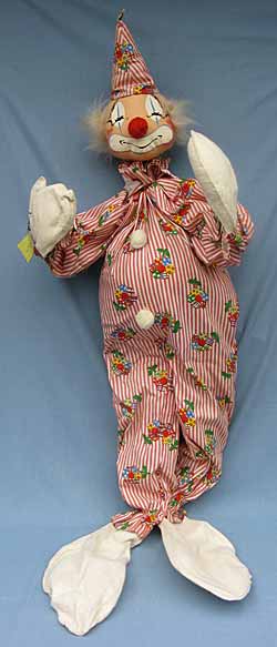 Annalee 42" Clown in Red and White Ticking - Signed Chuck Thorndike - Near Mint - A343-77reds