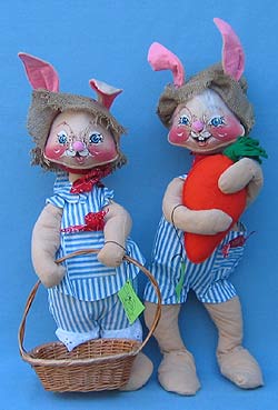 Annalee 18" Country Boy & Girl Bunny with Basket - Mint - D42-D41-81c