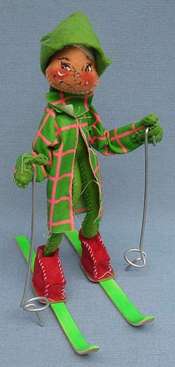 Annalee 10" Lime Green Elf with Skis & Poles - Mint - E2-70lgsm