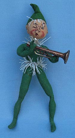 Annalee 10" Green Elf with Tinsel and Trumpet - Very Good - E22-55gwt