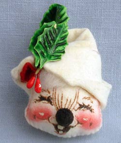 Annalee 3" White Mouse Head Pin - Museum - Signed Annalee - L57-75wsxo