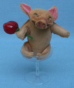 Annalee 4" Pig in Champagne Glass Holding Cherry - Very Good - Handpainted - N578-68h