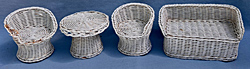 Vintage Set of 4 White Wicker Chairs, Loveseat and Table - Excellent