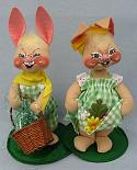 Annalee 10" Country Boy Bunny with Basket & Girl with Flowers - Mint - 0652-0650-88