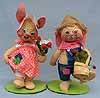Annalee 10" Country Boy Bunny with Basket & Girl with Strawberries - Very Good - 0652-0650-89b