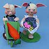 Annalee 10" Country Boy & Girl Bunny with Wheelbarrow - Mint - 0664-0662-91x