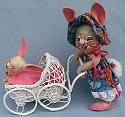 Annalee 10" Mother Bunny with 7" Baby Bunny in Stroller - Near Mint - 066597xo