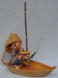 Annalee 7" Fishing Mouse in Wooden Boat - Mint - 229292xo