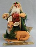 Annalee 10" Woodland Santa and Reindeer with Plaque - Excellent - 539296b