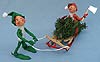 Annalee 10" Elves with Tree Sled and Axe - Excellent - 736088sma
