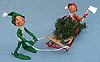 Annalee 10" Elves with Tree Sled and Axe - Excellent - 736088sma