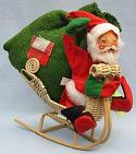 Annalee 7" Santa in Wicker Sleigh with Toy Sack - Open Eyes -  1978 - Mint - C21-78